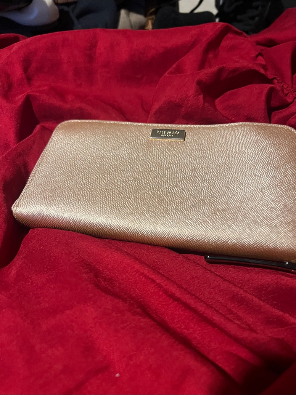 kate spade Metallic Rose Gold Saffiano Zip Wallet